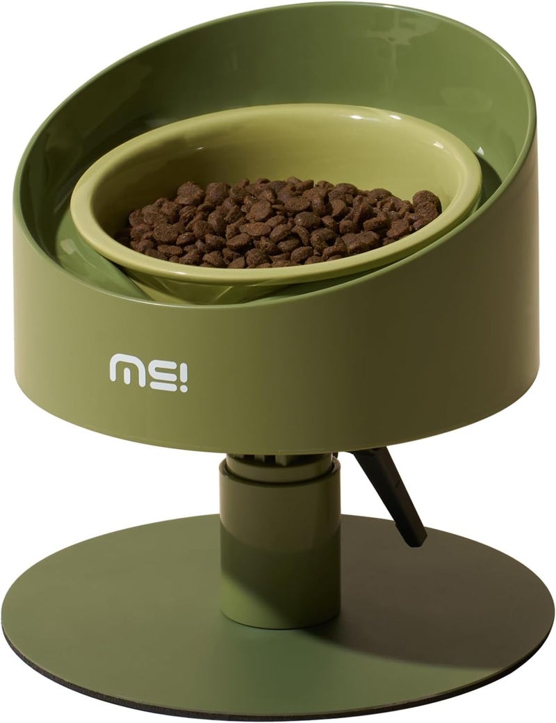 MS!MAKE SURE Adjustable Raised Cat Bowls, Ceramic Elevated Cat Bowls, Pet Bowl with Anti - Slip Rubber Pad, Leak - Proof, Lead & Cadmium Free, Whisker - Friendly, for All Life Stages of Age Green - Image 1